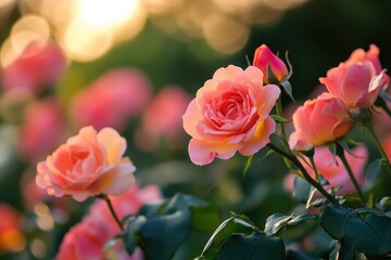 A detailed view of a cluster of pink roses