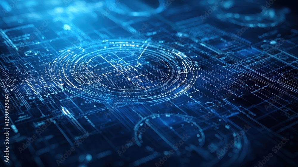 Aufkleber high-tech circuit board with intricate pathways set against a vibrant blue background showcasing mod
