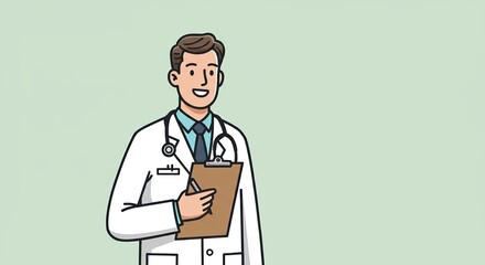 Medical Professional Illustration with Clipboard on Light Green Background for Healthcare and Medical Content
