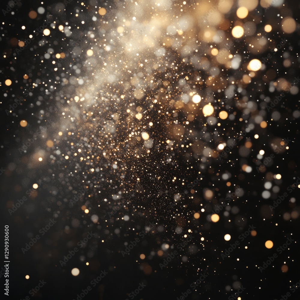 Poster a synchronized movement of 75 glowing particles, gently floating through space in one direction, emi