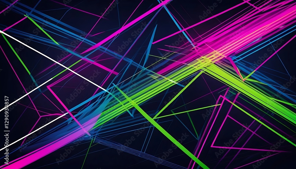 Poster abstract neon lines and shapes on a dark background