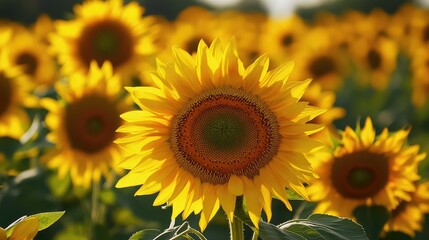 Obraz premium A field of sunflowers with solar-powered irrigation systems, blending renewable energy and farming with space.