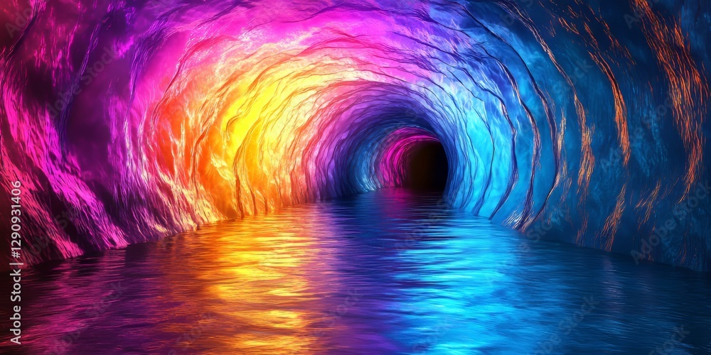 Aufkleber vibrant neon vector art abstract tunnel with flowing lines and reflective floor in digital style