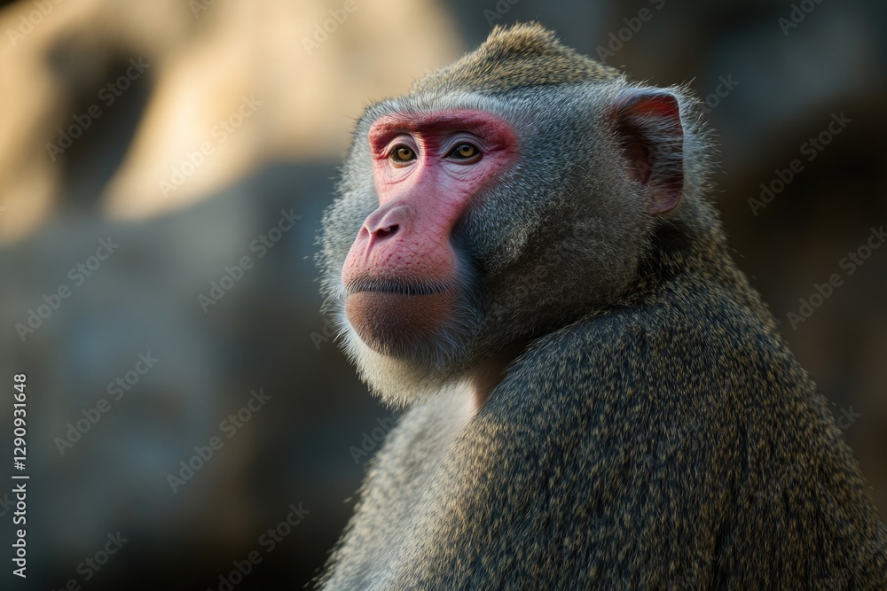 Poster a close-up shot of a monkey's face with a blurred background
