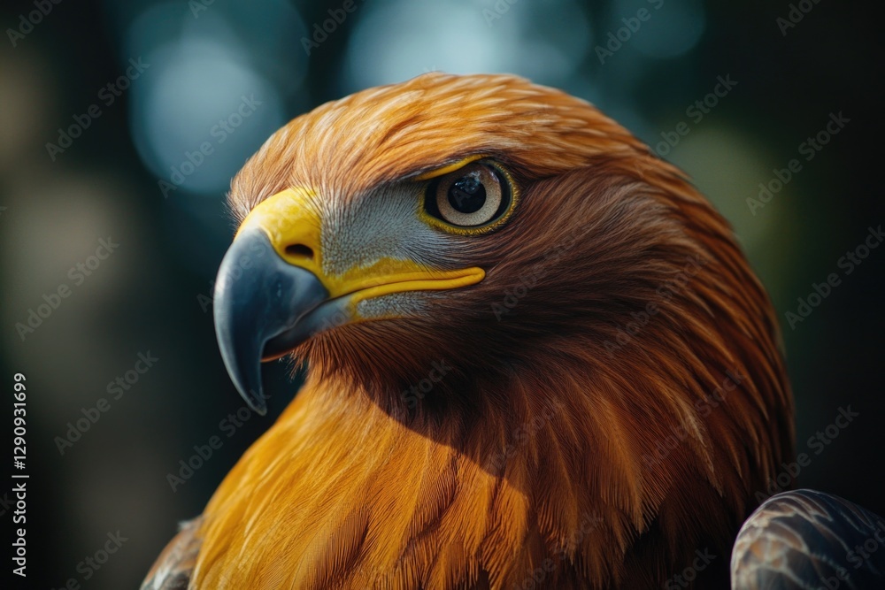 Poster a detailed view of a bird's face, featuring sharp eyes and beak