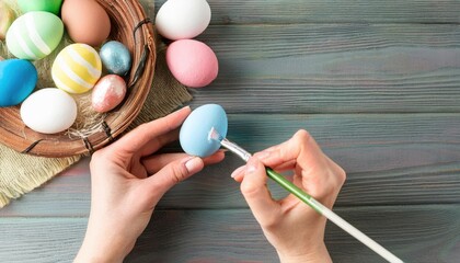 hands coloring easter eggs
