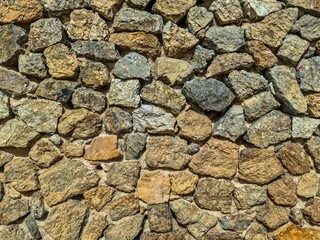 Stone wall forming a textured background with varying colors and shapes