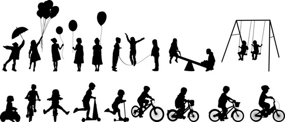 silhouette children in different angles collection on white background, vector