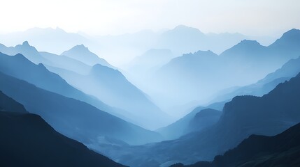Obraz premium Misty blue mountains landscape. Serenity, peace, nature.