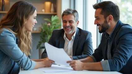 Fototapeta premium Positive Colleagues Engage in a Lively Discussion About Their Current Business Strategy