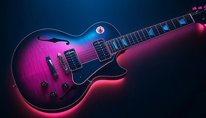 A beautifully illuminated electric guitar with a vibrant color scheme
