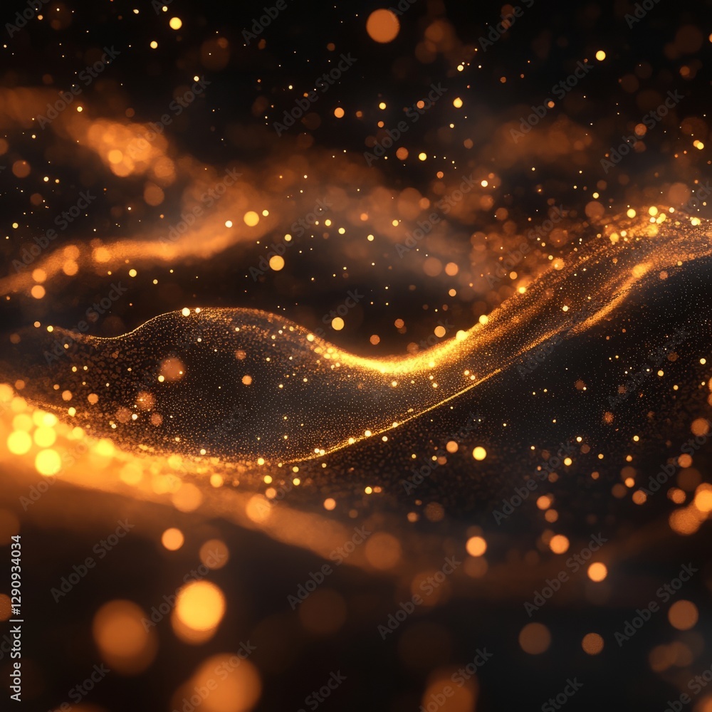 Poster seventy-five delicate, shimmering particles traveling uniformly in one direction, creating a peacefu
