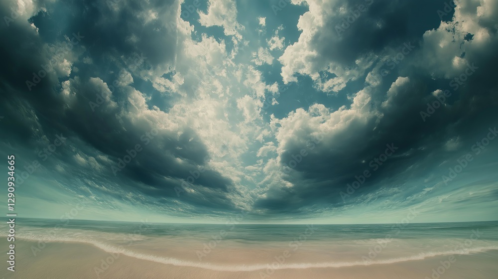 Poster A surreal scene of an upside-down ocean floating in the sky.