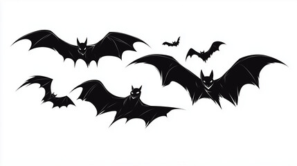 Naklejka premium A vector of bats flying, white background, simple shapes, vector art, flat design, clip art style, solid black outline