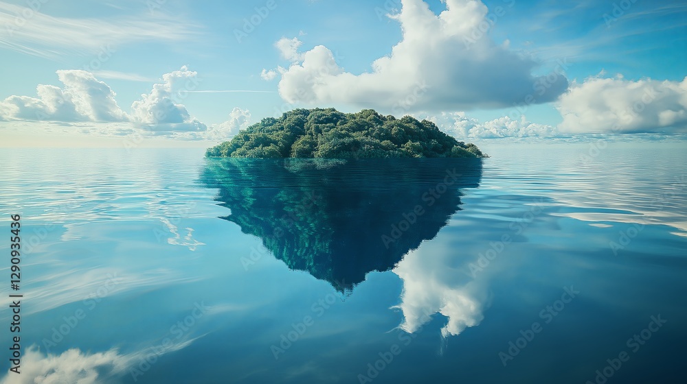 Poster A surreal scene of an upside-down ocean floating in the sky.