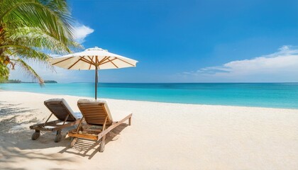 Obraz premium Tropical beach chaise lounge umbrella summer vacation 