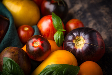 Assortment of different color tomatoes
