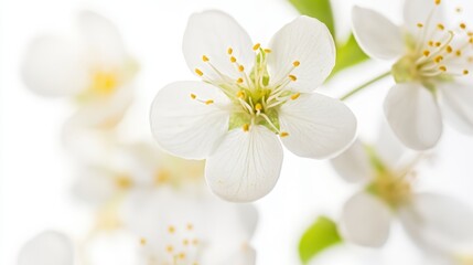 Obraz premium High-detail macro capture of Youtan Poluo tiny blossoms, set against a bright white background in a studio shot.