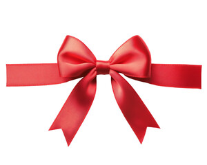 A beautifully tied red satin bow ribbon with a smooth texture and slight sheen, 