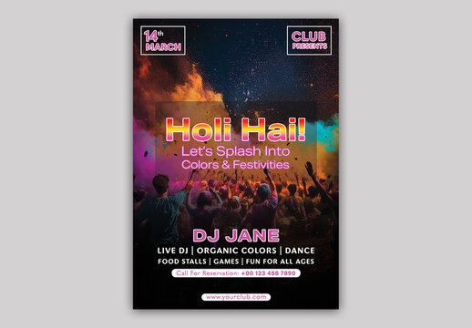 Indian Colors Festival, Holi Celebrations, Editable Flyer or Poster with Text Placeholder. 