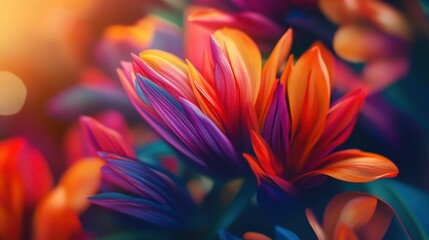 Obraz premium Richly colored parrot beak flowers, their curved, flame-like forms filling the frame in soft cinematic focus. 