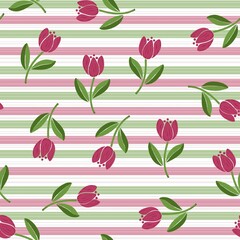 Striped seamless pattern with tulips