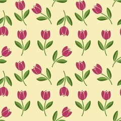 Pastel yellow seamless pattern with tulips