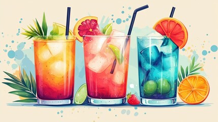 Exotic Beverage Menu, Tropical drink menu illustration, a fun and creative Caribbean cocktail menu featuring hand-drawn exotic drinks, designed for summer parties and beach bars