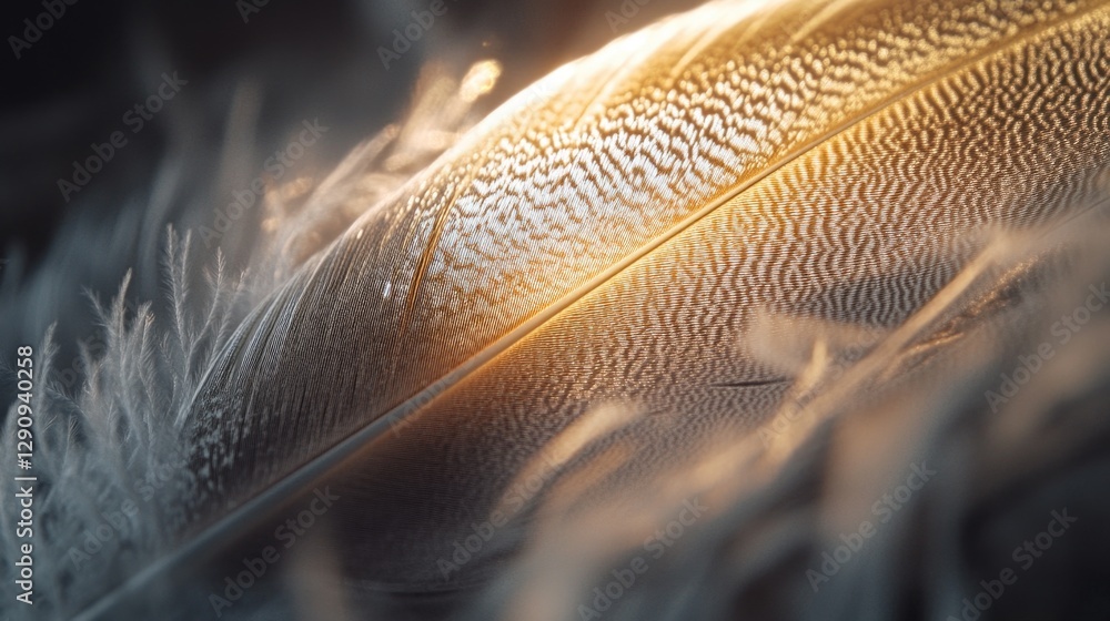 Poster a single feather isolated on a dark background, ideal for use in designs or illustrations