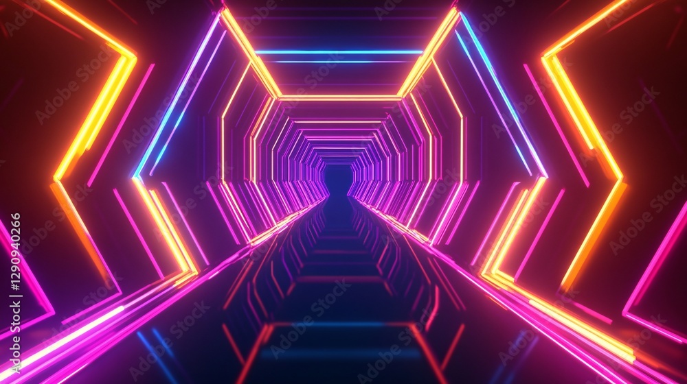 Poster a glowing neon kaleidoscope background with symmetrical patterns in warm hues