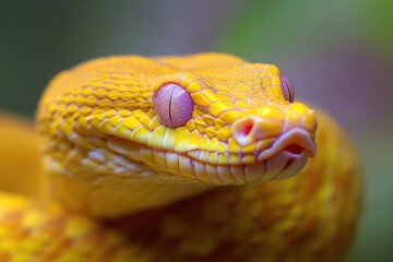 Obraz premium A close-up shot of a yellow snake's head, with piercing eyes and sharp fangs