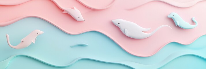 3d background minimalistic mockup with space for text, soft pastel background with floating animal silhouettes