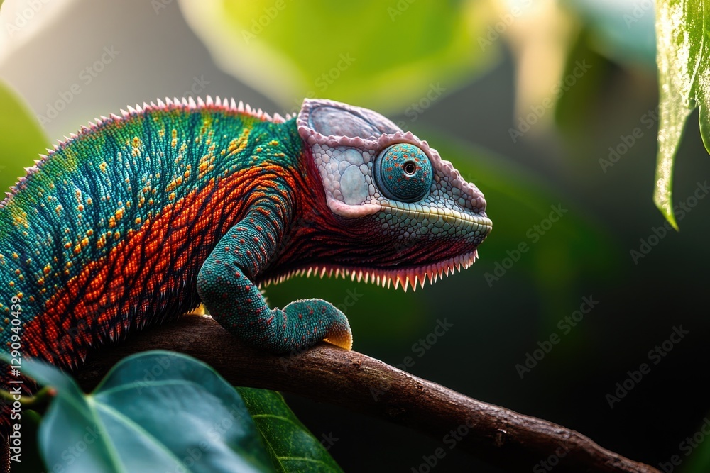 Aufkleber a colorful chameleon sits on a branch, showing its vibrant scales and curious expression