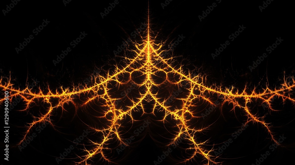 Poster a neon fractal pattern background with glowing symmetrical designs