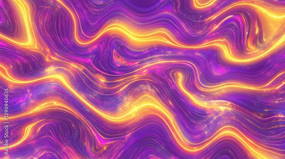 Aufkleber a neon abstract wave pattern background with glowing edges in purple and gold