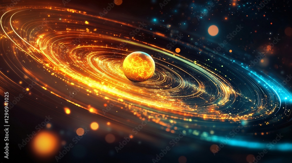 Wall mural a radiant neon orbit background with glowing circular paths in space