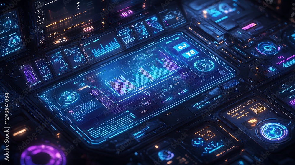Aufkleber futuristic digital interface with data visualizations, a futuristic digital interface with glowing b