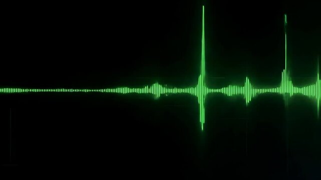 Green audio waveform pulse on black background representing sound or heartbeat signal