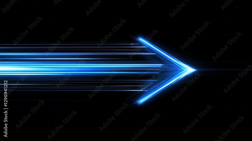 Poster a striking blue arrow bursts forth, radiating energy and movement against a deep black background. i