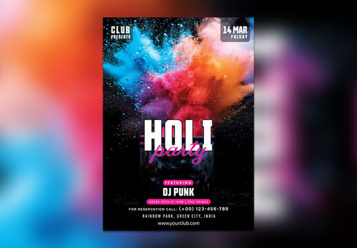 Indian Colors Festival, Holi Party, Editable Flyer or Poster with Text Placeholder. 