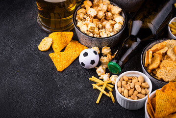 Beer and different snacks for Superbowl or football party