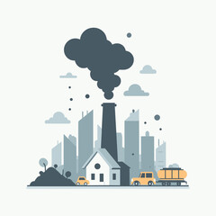 Obraz premium A simple and minimalist flat design illustration representing pollution, focusing on environmental impact with clean and modern visuals. Ideal for educational content and awareness campaigns.