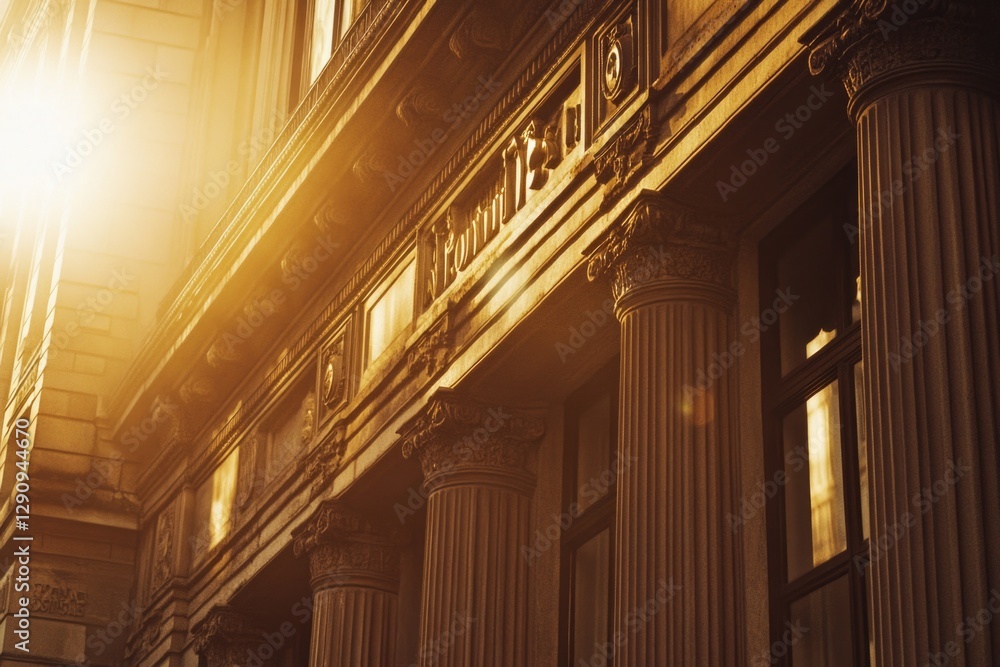 Poster A building with windows illuminated by the sun's rays
