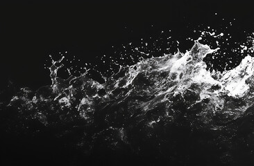 Chic Monochrome Water Splash on Black Background Ideal for Modern Creative Artworks and Minimalist Design Projects