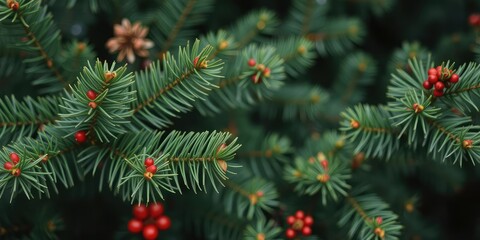 Fresh and vibrant evergreen pine branch with long, delicate needles, forest, evergreen, holiday
