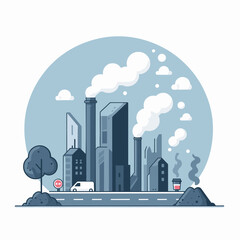 A minimalist flat design illustration of pollution, combining simple elements to highlight environmental issues. Perfect for awareness campaigns, educational materials, or creative projects.