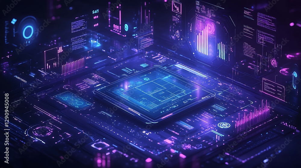 Aufkleber futuristic digital interface with data visualizations, a futuristic digital interface with glowing b