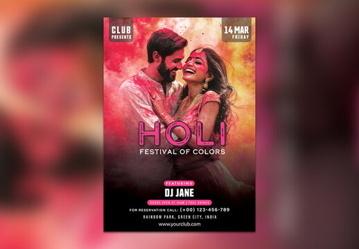 Indian Colors Festival, Holi Celebrations, Editable Flyer or Poster with Text Placeholder. 