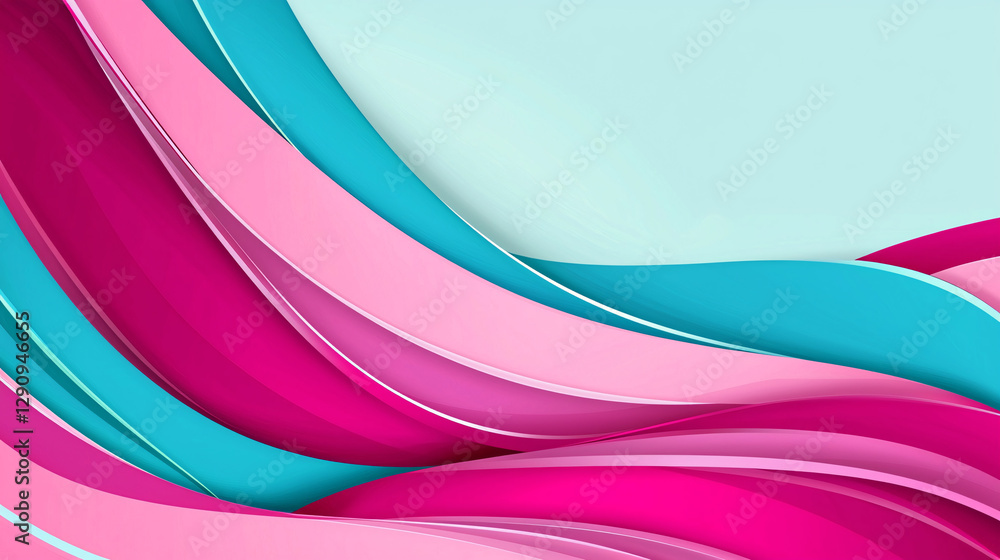 Poster a vibrant abstract design featuring flowing waves in shades of pink and blue against a soft backgrou