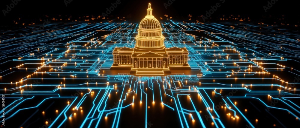 Poster Capitol building surrounded by a circuit design symbolizing technology and power